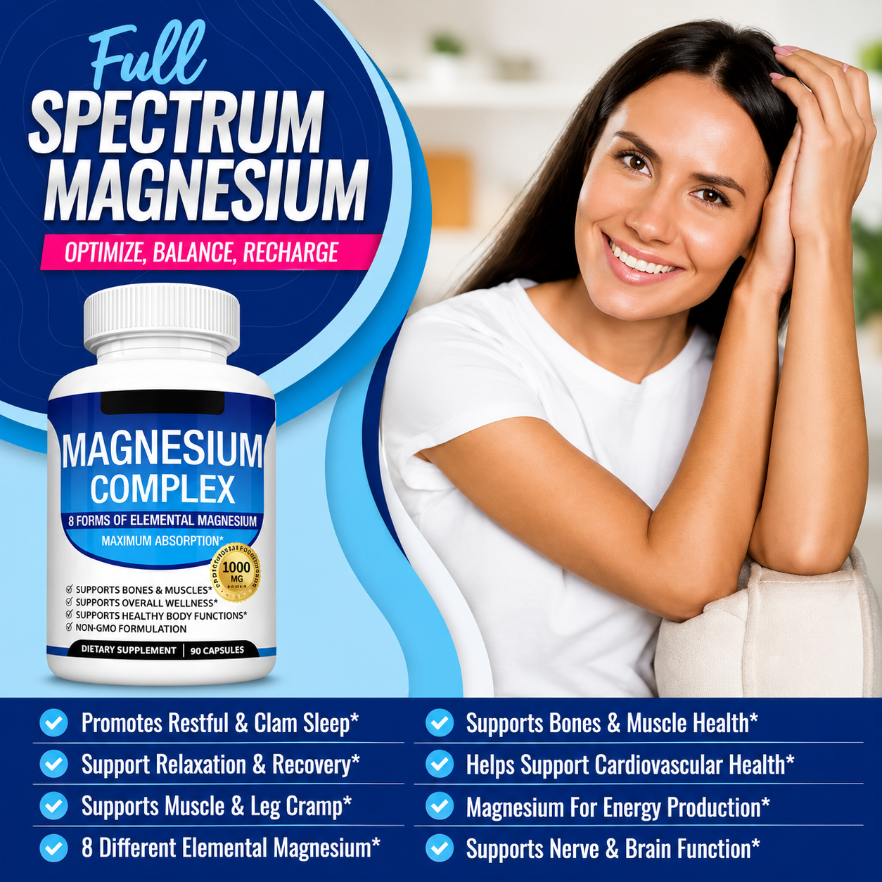 Toplux Magnesium Complex  1000mg 8-in-1 Magnesium Formula for Daily Wellness