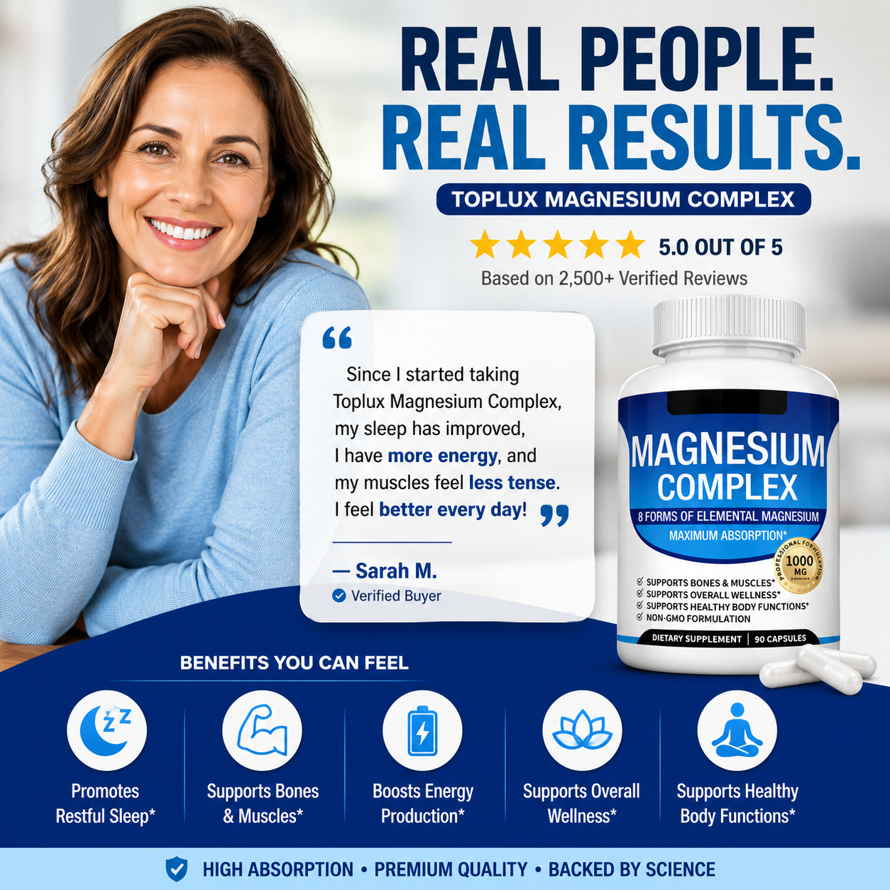 Toplux Magnesium Complex  1000mg 8-in-1 Magnesium Formula for Daily Wellness