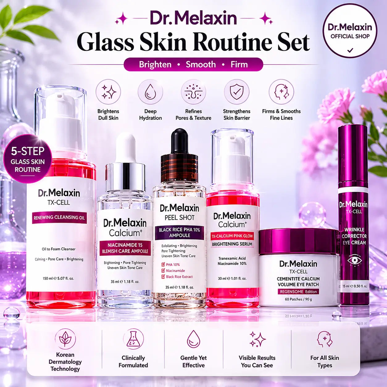Dr. Melaxin Glass Skin Routine Set Brighten, Smooth & Firm